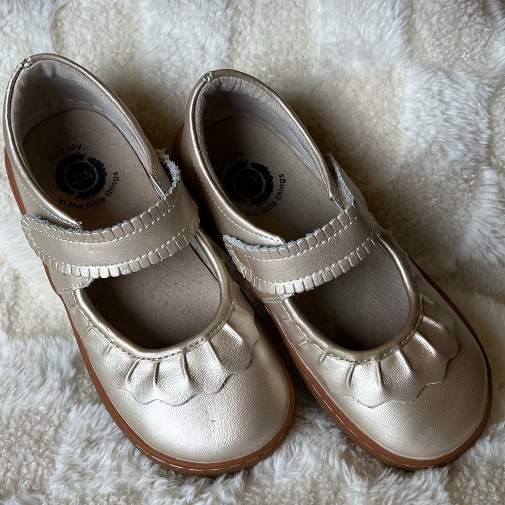 Livie & Luca gold ruche Mary Jane shoes